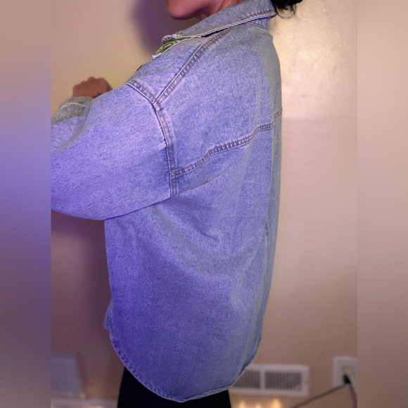 Baggy Patchwork Light Wash Denim Jean Y2K Jacket with Colorful Patches - Picture 4 of 10